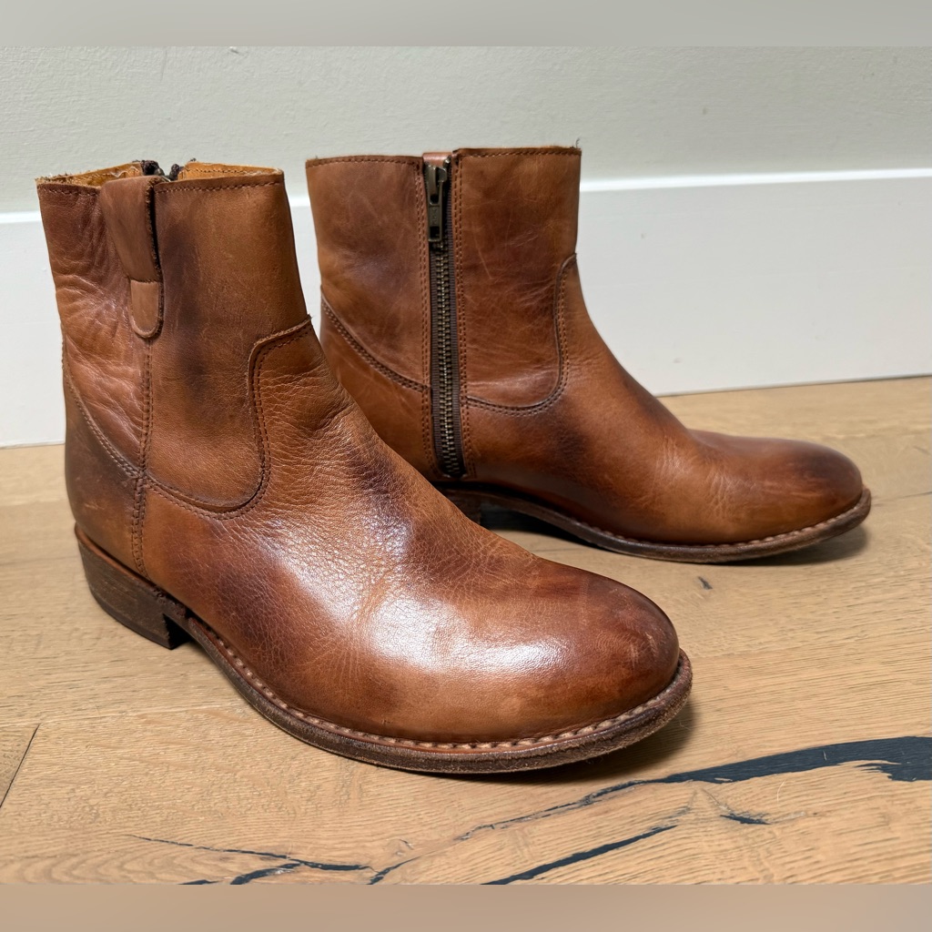 Bed Stu Cobbler Series Rustic Brown Leather Zippered Ankle Boots In Size 7